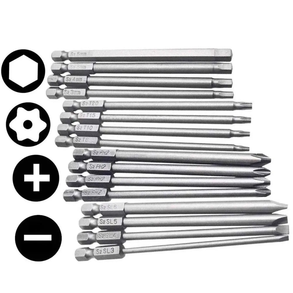 4pcs 1/4 Hex Shank 100mm Long Screwdriver Bits Kit For Torx/Hexagon/Cross/Slotted Hand Tools Qme