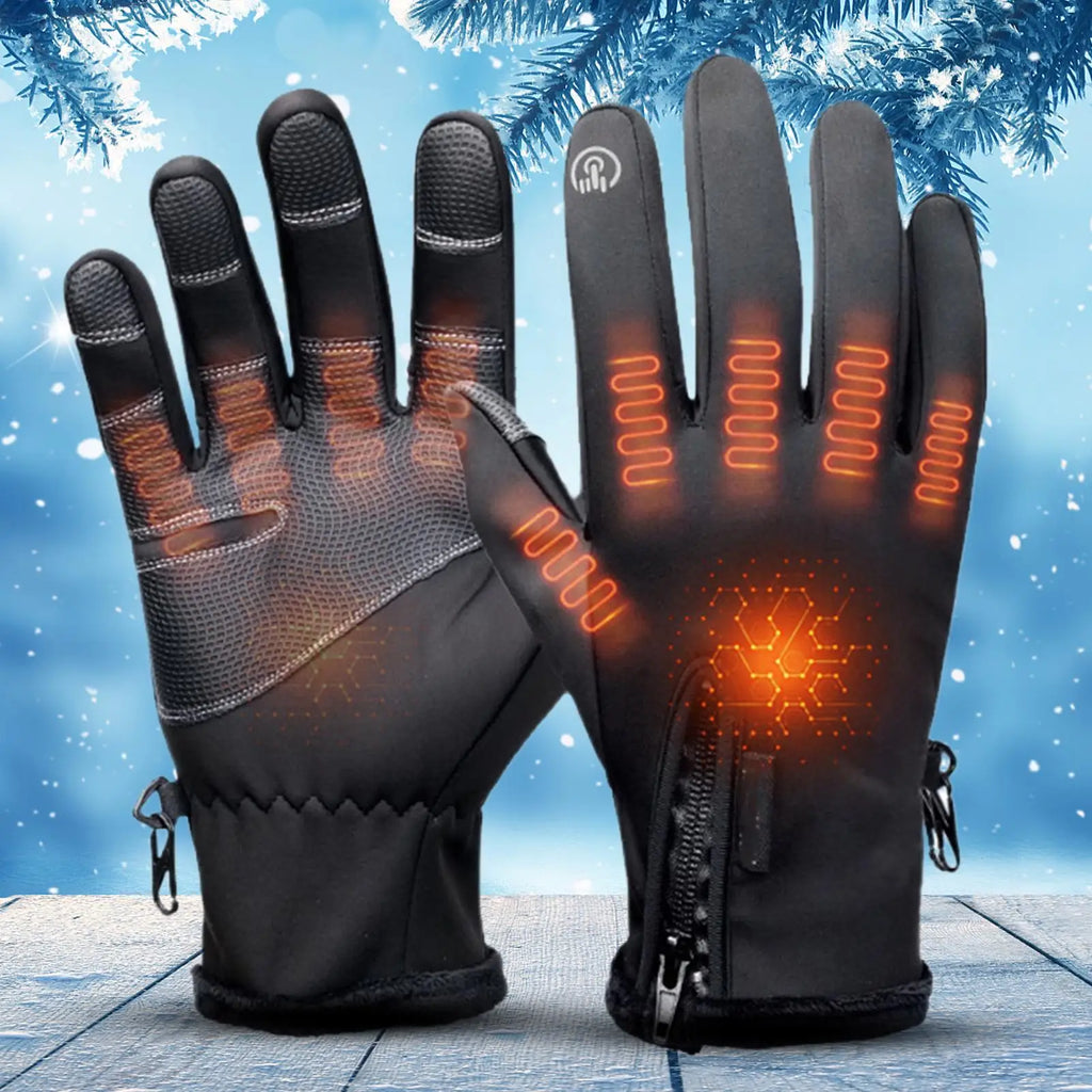 one size USB Touch Screen Gloves Heated Motorcycle Gloves Cycling Running Ski Winter Gloves Hiking Walking Anti-Slip Gloves Qme