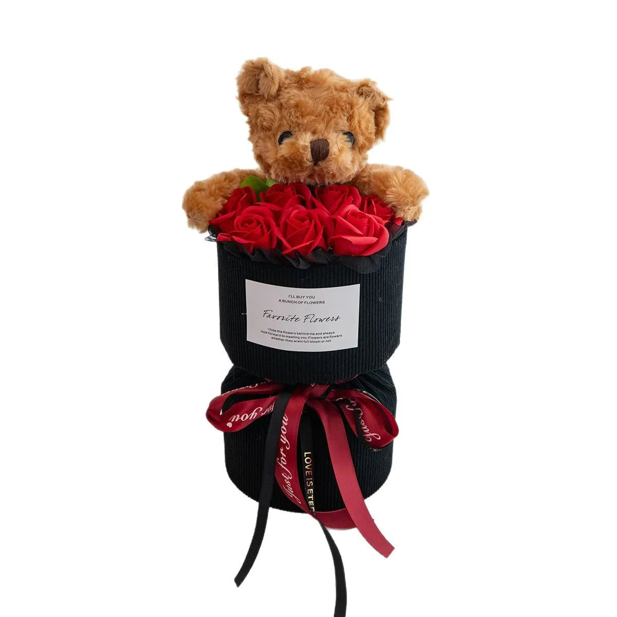 Valentine's Day Rose Bear Bouquet Artificial Flower Cute Decor Qme Red
