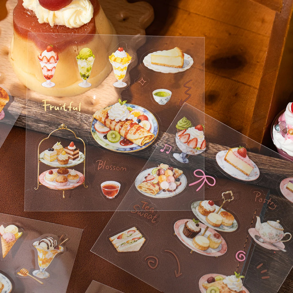 Dessert & Food Themed Sticker Book, Aesthetic Multi-Material DIY Supplies for Junk Journal Decor and Gift Wrapping Qme