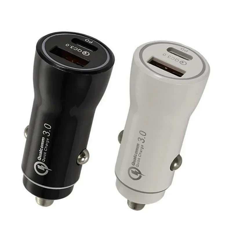 Fast USB Car Charger for Mobile Phone, iPhone 8/11/12, iPad, 20W Mini PD+QC3.0 Quick Charge Qme pd20W and 2.4 black