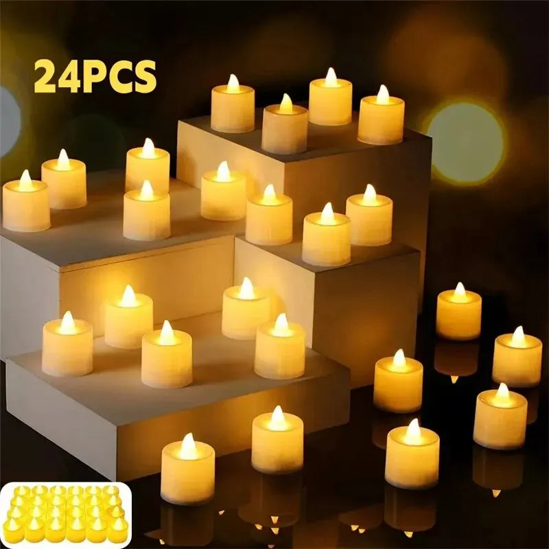 24Pcs Flameless Led Candle For Home Party Wedding Decoration Heart-shaped And Circular Electronic Battery-Power Tealight Candles Qme