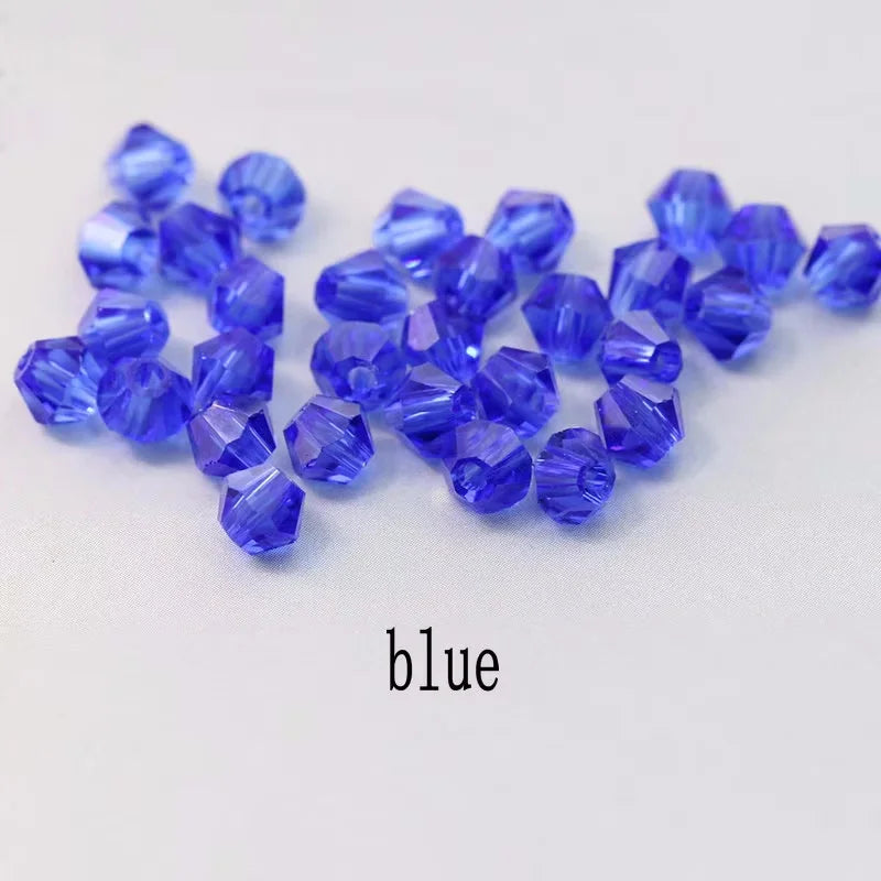 4mm Crystal Bicone Beads 100PCS Faceted Glass Beads Rainbow Loose Craft Beads for Bracelet Necklace Earring Keychain Making DIY Qme blue