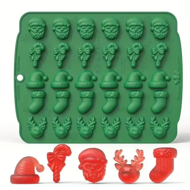 Christmas Silicone Candy Mold Gingerbread Tree Snowman Reusable Food Qme Style B - Green