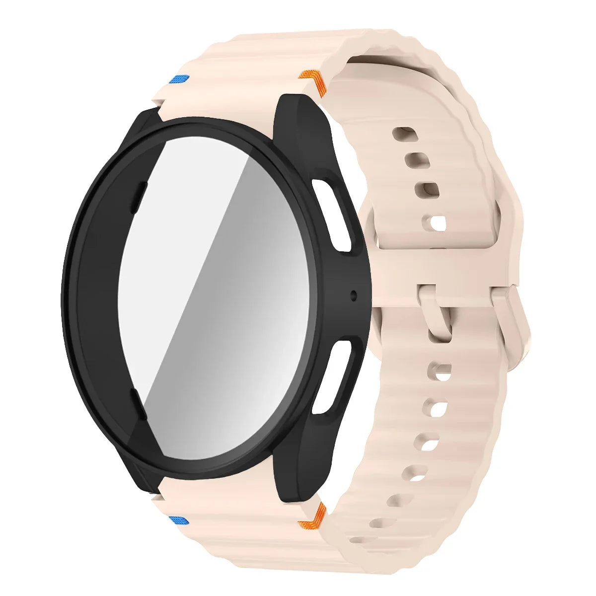 Original Silicone Band +Case for Samsung Watch 7 40mm 44mm Sport Bracelet For Galaxy Watch Strap 6 40mm 44mm Screen Protector Qme P Black Galaxy Watch 7 40mm