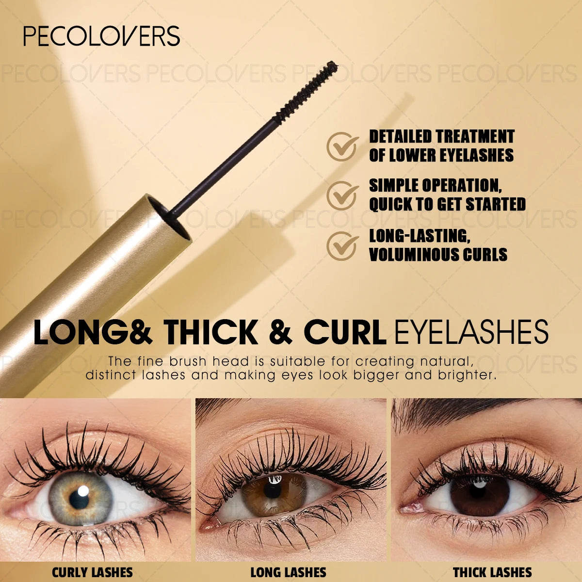 Gold Tube Mascara Black Long-lasting Natural Waterproof Sweat-proof Qme