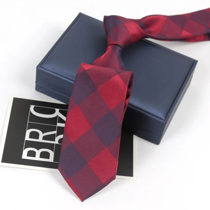 Men's Fashion Casual Skinny Necktie Polyester Ties Man Plaid Solid Qme