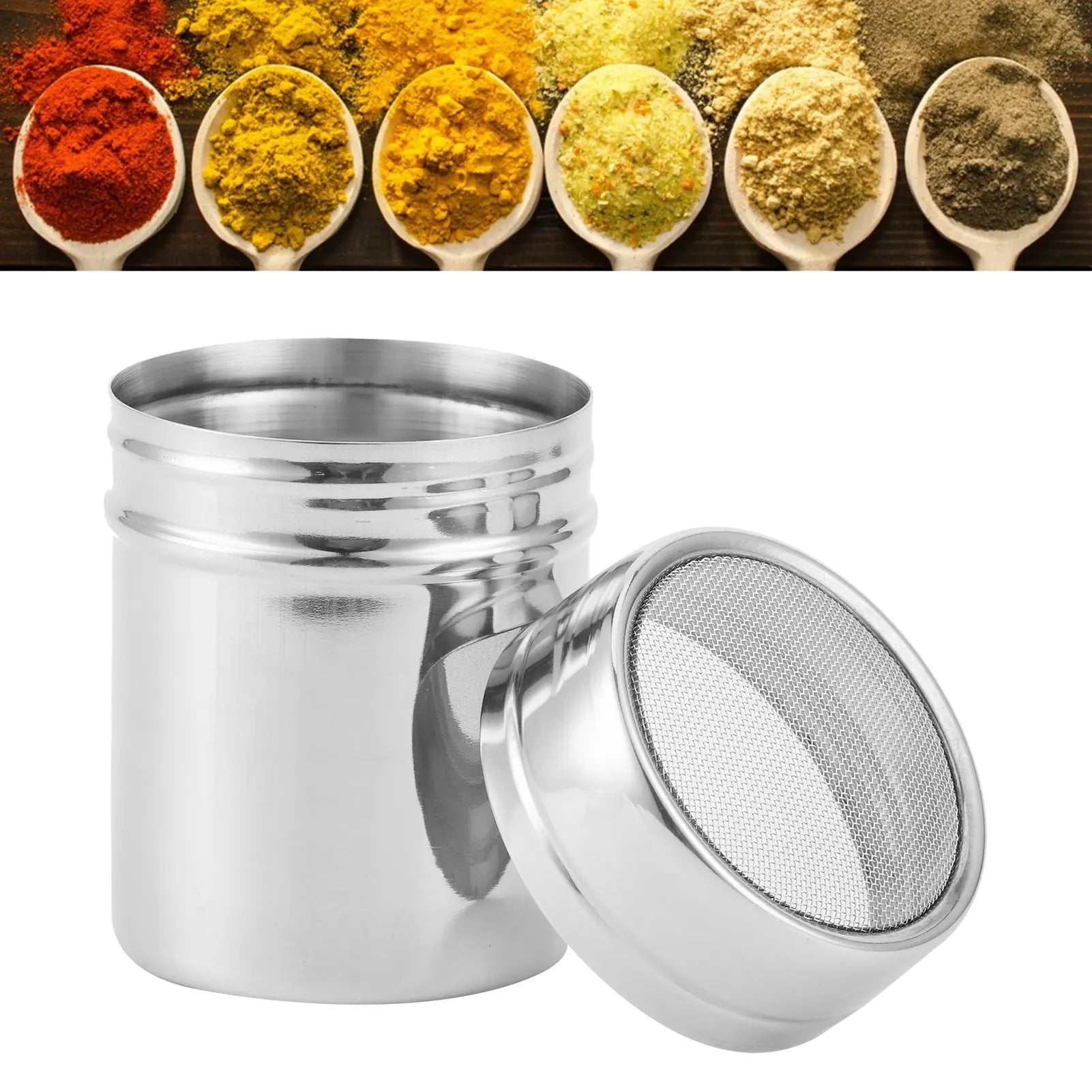 Fine Mesh Powder Shaker Stainless Steel Chocolate Coffee Sifter for Kitchen Baking Cooking Powder Dredger Powder Sugar Shaker Qme