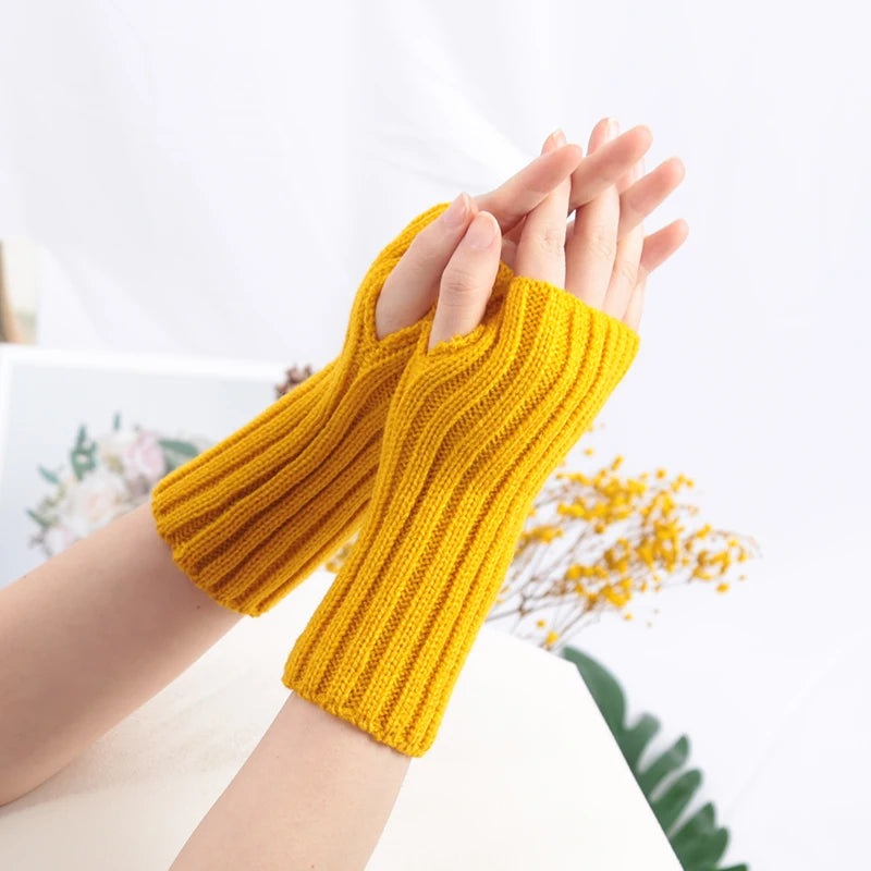 Women Gloves Fashion Hand Warmer Winter Glove Girls Arm Crochet Knitting Goth Lolita Solid Fingerless Mitten Kawaii Accessories Qme