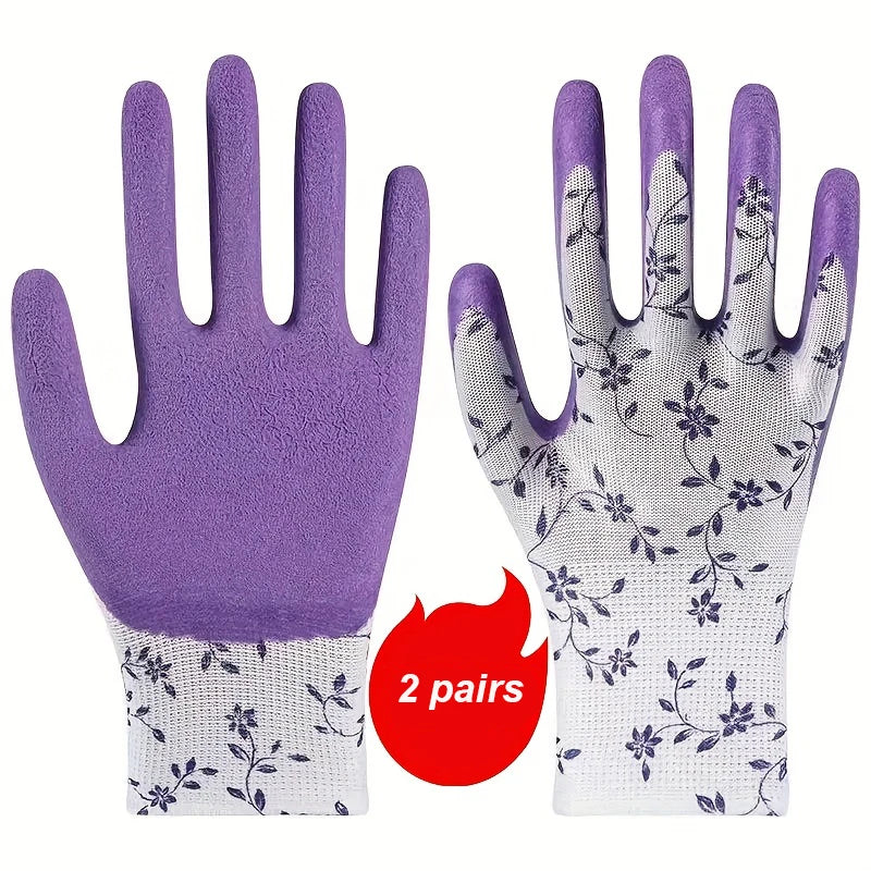 2 pairs of nylon gardening gloves, women's gloves, suitable for garden planting, digging and weeding, multi-purpose gloves Qme 2 pairs purple Size fits all