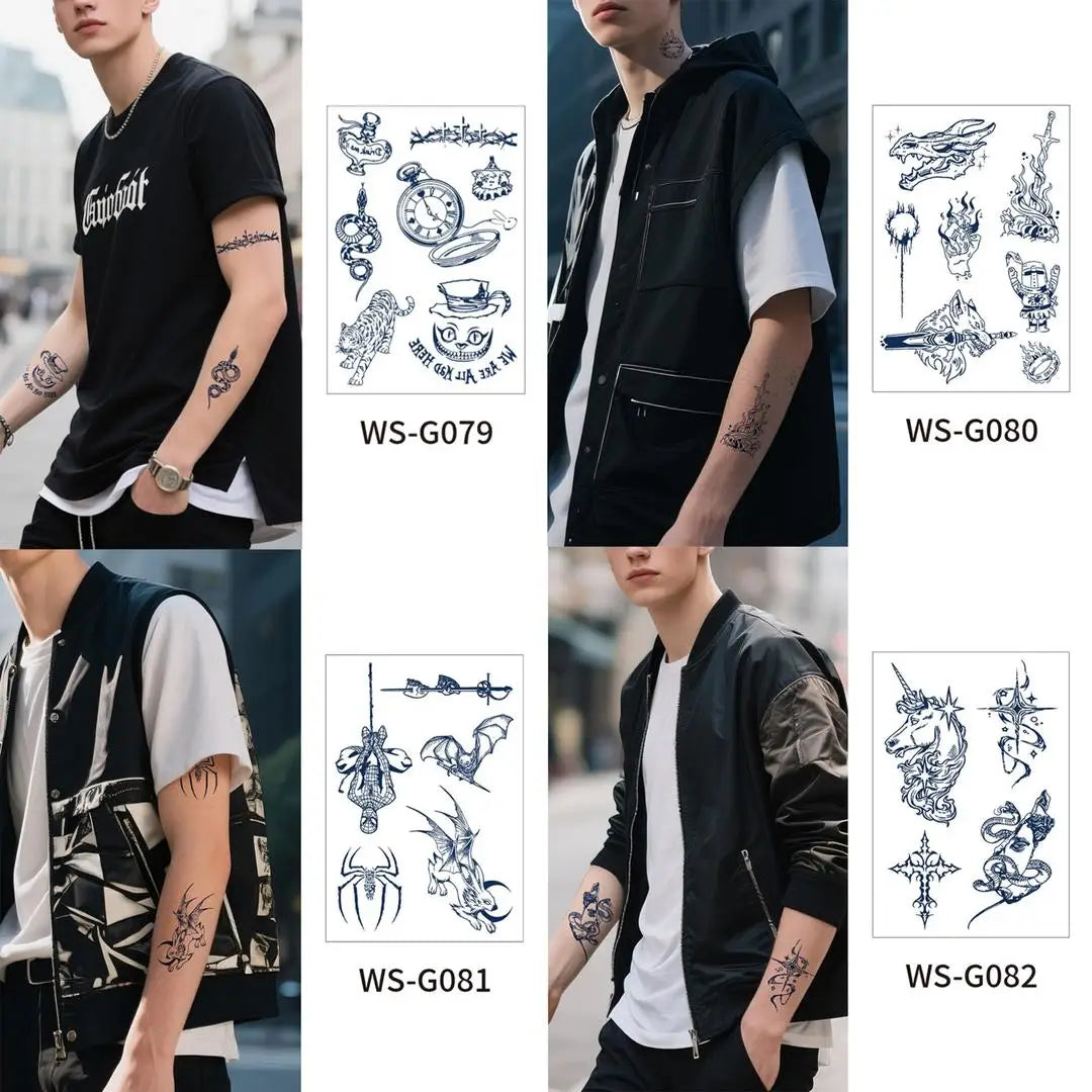 A 4/6pcs Disposable Small Tattoo Stickers for Women Men Flowers Moon Heart Temporary Tattoos for Hand Chest Wrists Body Art Qme 4pcs WS-G079G082