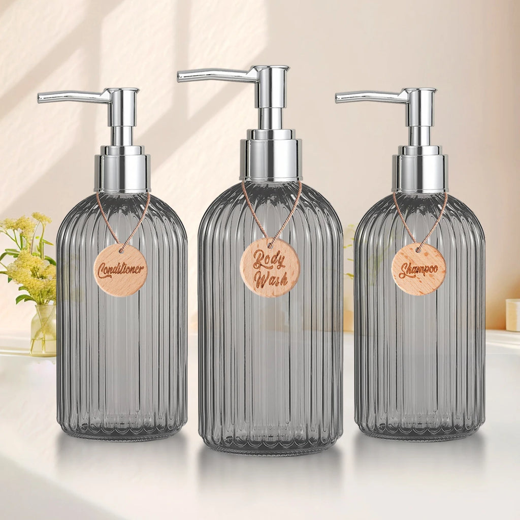 Shower Containers for Shampoo, Conditioner and Body Wash, Bathroom Counter Storage Shampoo Bottles Bodywash Dispenser for Shower Qme