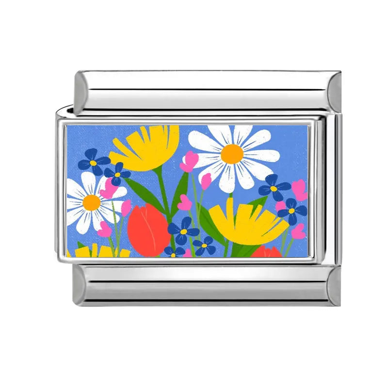 Fashion Iris Hyacinth Sunflower Daisy Flowers Series Italian Charm Link Fit 9mm Bracelet Stainless Steel Women Men DIY Making Qme Style 7