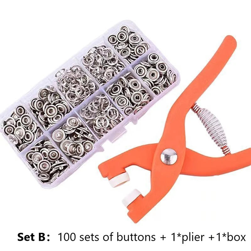 Snap Button Pliers Metal Press Studs Tool Stainless Steel Fastener Qme Set B