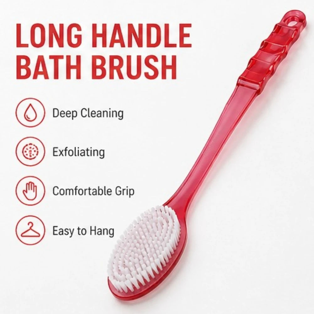 2 in 1 Multi-Purpose Bath-Brush Long Handle Back Scrubber Wet Dry Exfoliating Shower Sponge Skin Massage Tool Qme
