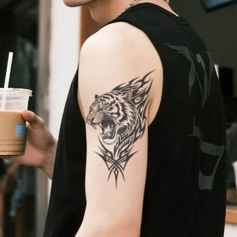 Large Tiger Herbal Juice Tattoo Sticker Waterproof Temporary Tattoo for Men Women Arm Body Art Qme