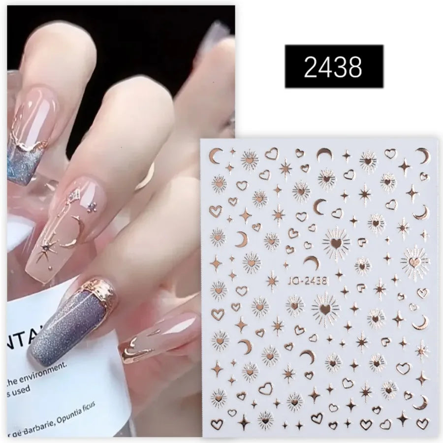 1 Sheet Moon Star Sun Design Nail Stickers Self-adhesive Gold Art Qme 2438