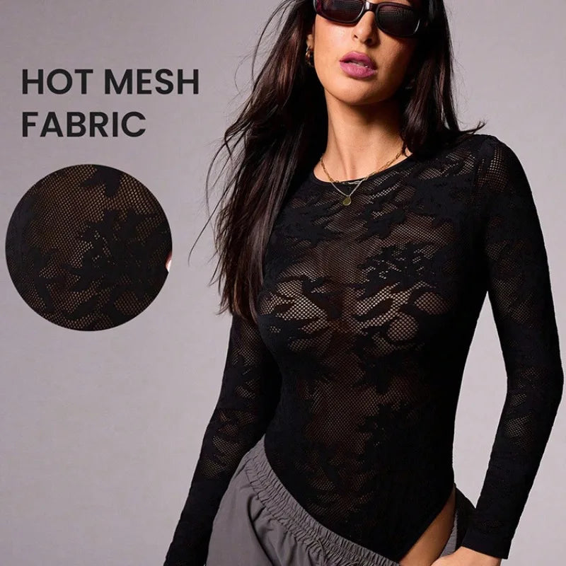 Popular Mesh Hollow Jumpsuit Yoga Sports Fitness Sexy Stunner Qme