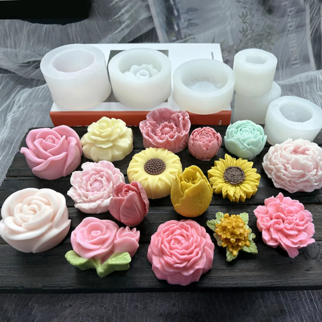 Lotus Flower Silicone Candle Mold Sunflower Peony Multi Style Soap Resin Crystal Mould Heart Rose Chocolate Ice Making Set Gifts Qme