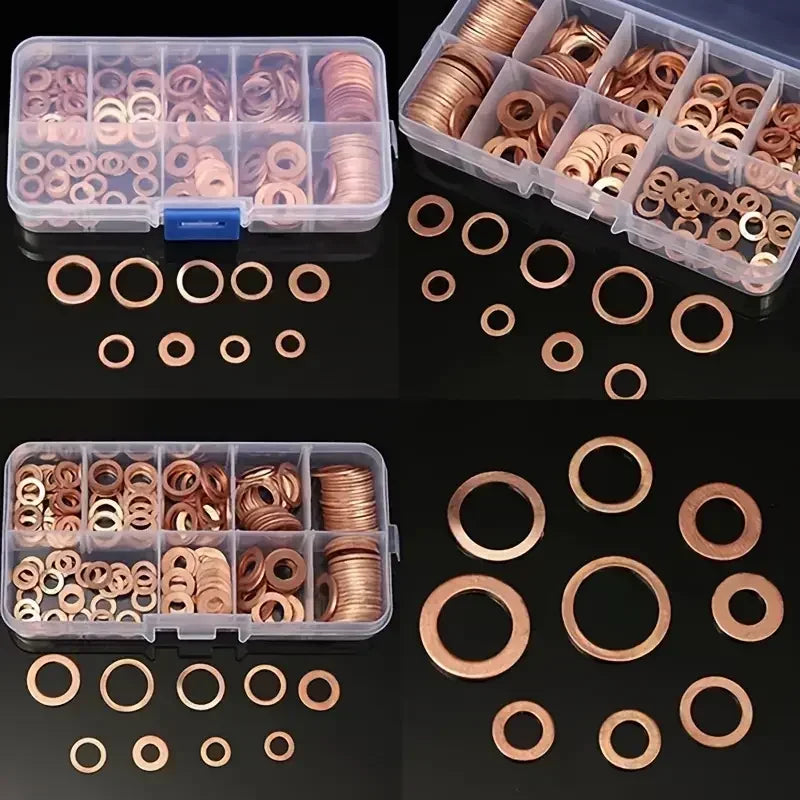 100 PCS Of Copper Washers, Washers, Nuts, And Bolts, With Box M4/M5/M6/M8/M10/M12/M14 Seal Combination Kit For Oil Pan Plugs Qme 100pcs