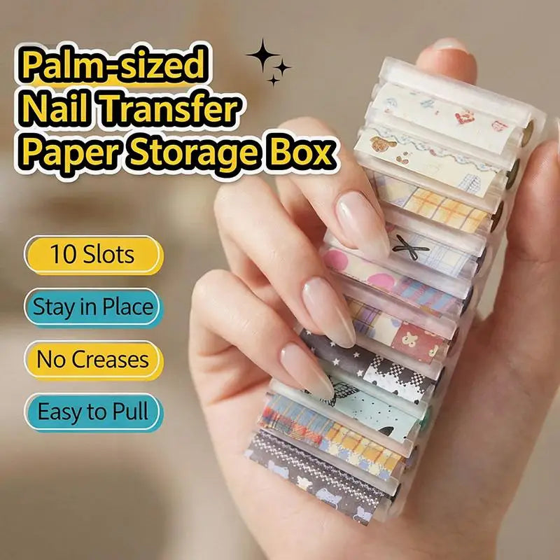 Nail Transfer Paper Organizer Box 10 Grids Sticker Accessories Qme