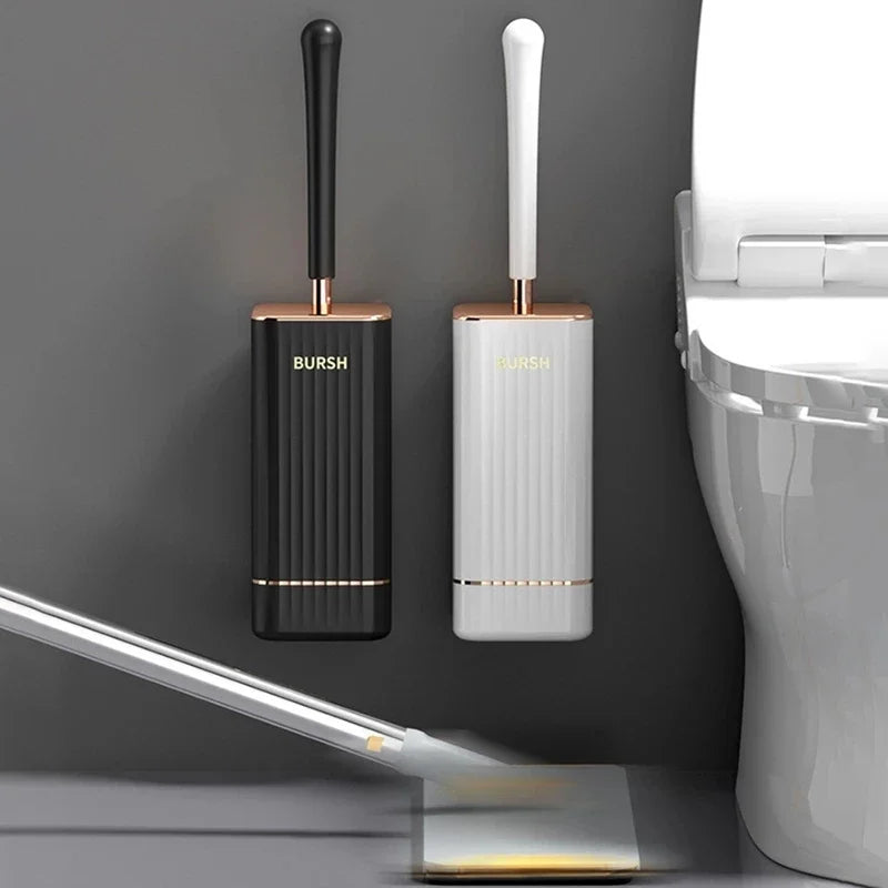 Long Handle Silicone Toilet Brush Flexible Soft Bristles Leak Proof Design No Dead Corner Wall Mounted Bathroom WC Cleaner Set Qme