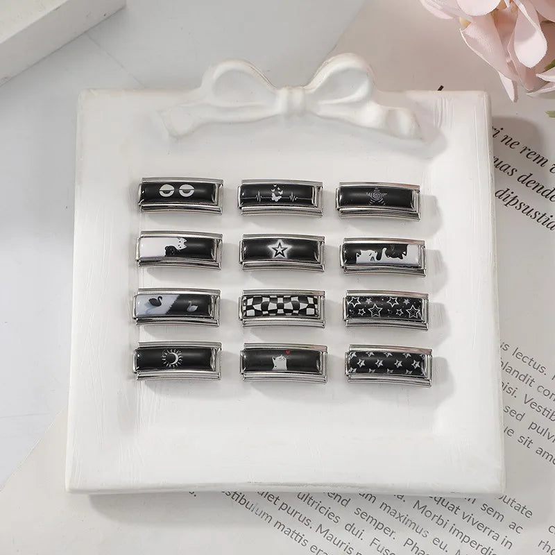 Fashion Personalized DIY Black Color Long Italian Charm Bracelet Butterfly Stars Moon Bead 9mm Bracelets Stainless Steel Jewelry Qme
