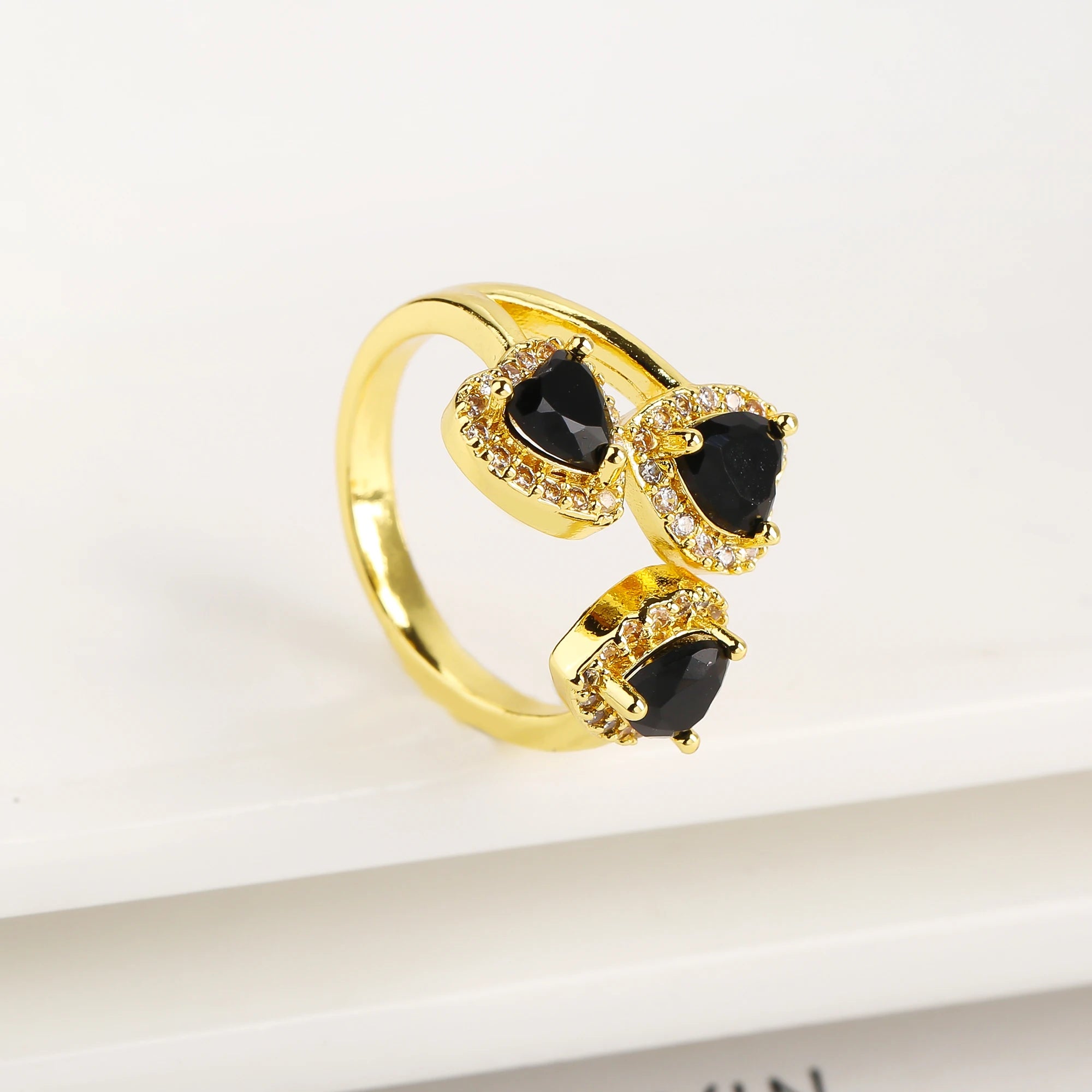 New Design Heart Shape Crystal Zirconia Romantic Open End Ring For Women Lovers Wedding Party Finger Jewelry Accessories Gifts Qme Black resizable