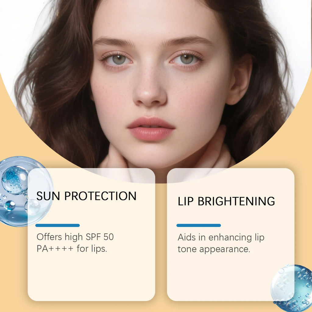 Sun Protective Lip Balm SPF50+ Hydrating Lip Sunblock Fade Lip Lines Nourishing Moisturizing Brighten with Kojic Acid Ceramide Qme