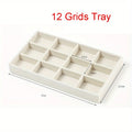 Stackable Velvet Jewelry Organizer Box - Distressed White, Rectangular Desktop Display Case for Rings, Earrings, Qme 12 Grids Tray