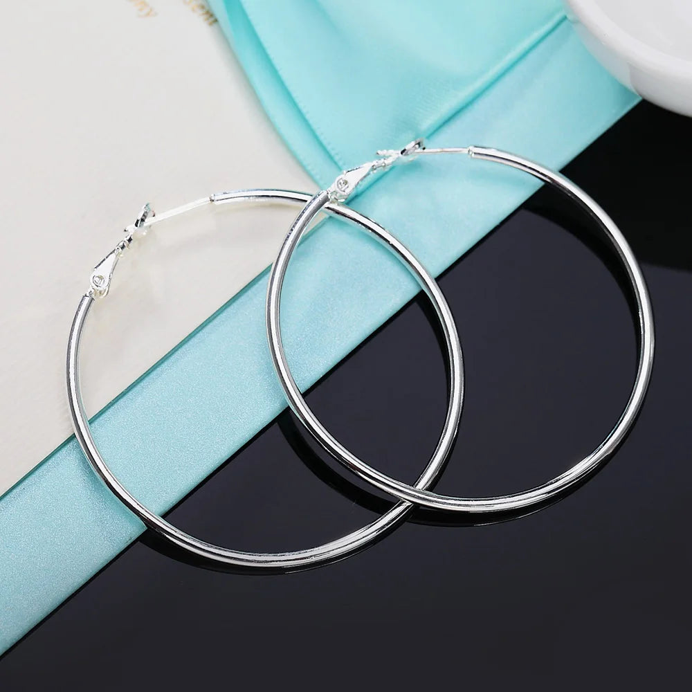 Hot charms Silver color Classic 5-8CM Big circle hoop Earrings for Women party wedding Jewelry fashion Christmas Gifts Qme