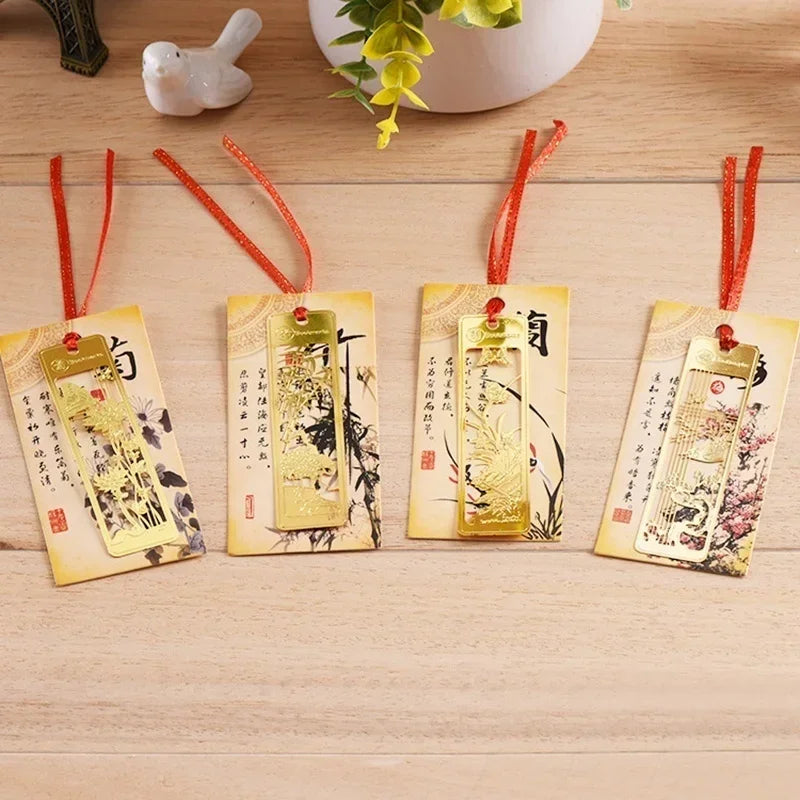Chinese Style Bookmarks Creative Metal Hollow Out Metal Book Mark Tasse With Red Knot For Kids Students Gifts School Supplies Qme