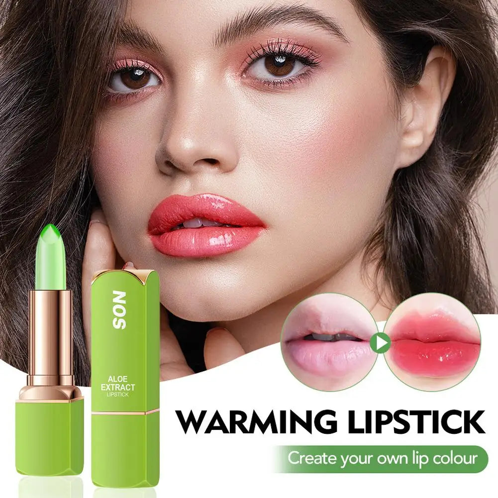 Moisturizing Aloe Vera Tricolor Lip Balm Warm Changing Lipstick Qme