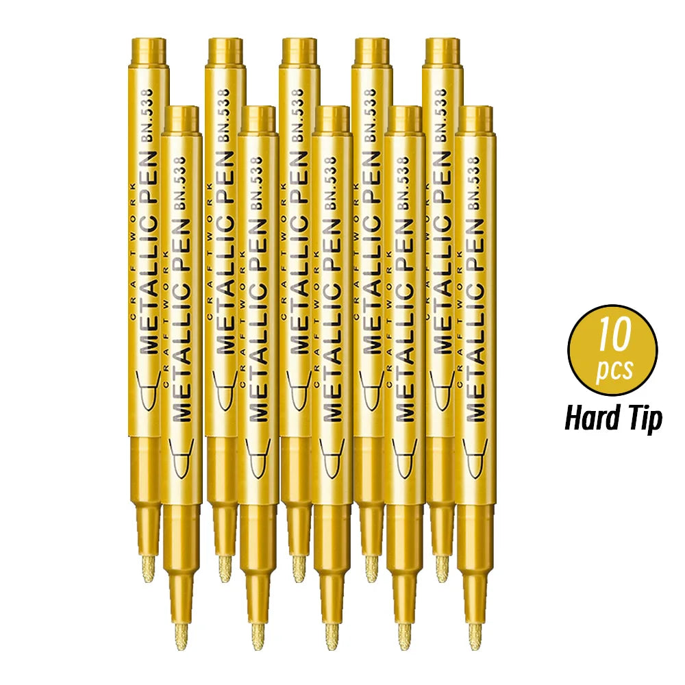 3pcs Brush Metallic Paint Marker Pens Gold Silver Color Permanent Art Marker For Manga Crafts Scrapbooking Stationery Supplies Qme 10p Hard Gold