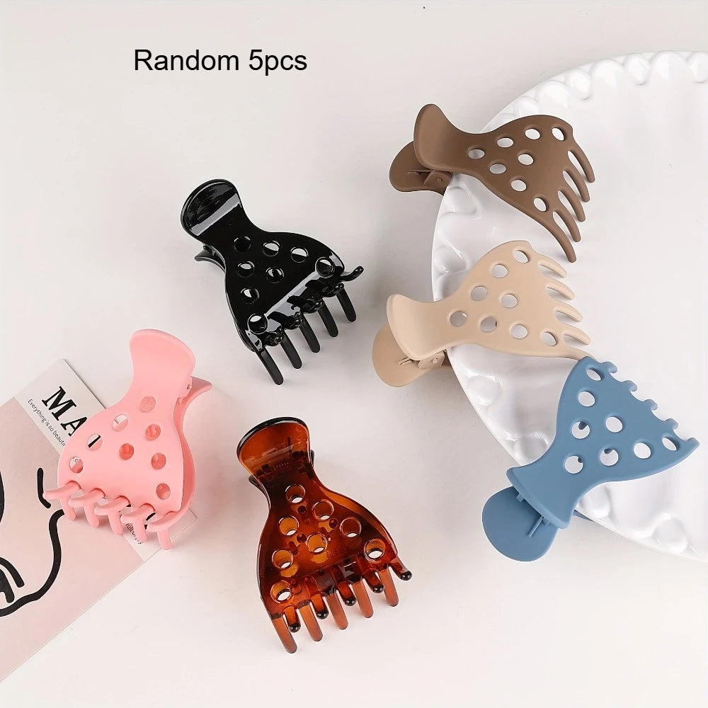 Matte & Glossy Hair Claw Clips, Hollow Out Non-slip Jaw Clips For Curly Thick Hair, Women's Hair Accessories Qme Random 5pcs