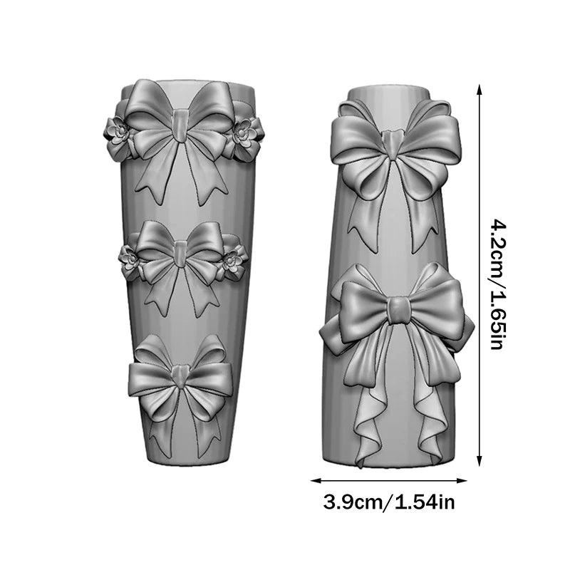 3D Ribbon Bowknot Silicone Nail Mold Manicure Carving Template Soft Qme onesize