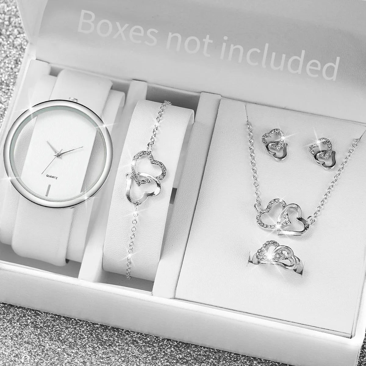 Hot selling couple transparent hollow out watch, e-commerce live broadcast popular watch, belt quartz watch Qme white