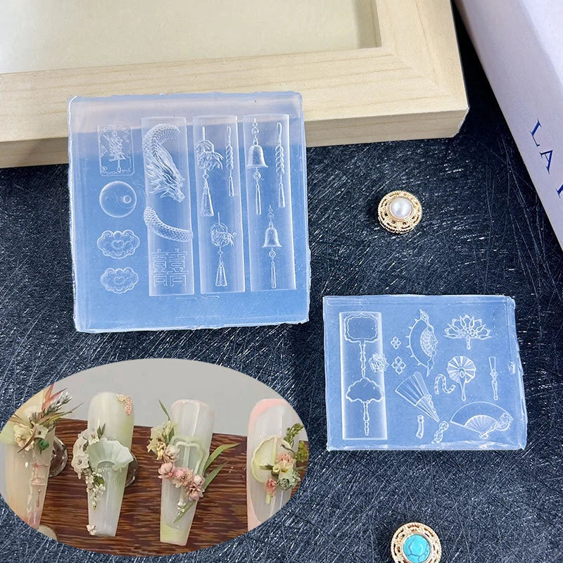 Nail Art Mold 3D Chinese-style Silicone Exquisite Dragon Copper Coins Qme