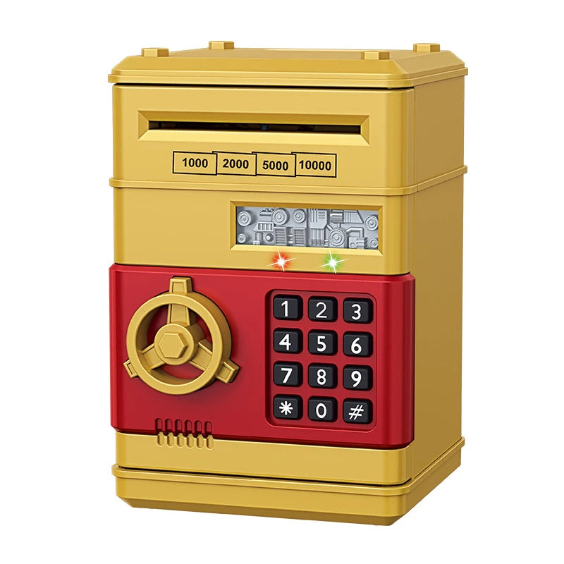 Piggy Bank Automatic Mini Safe Coins Cash Saving Money Box Password Counter Code Key Lock Coin Bank ATM Child Gift Qme Gold