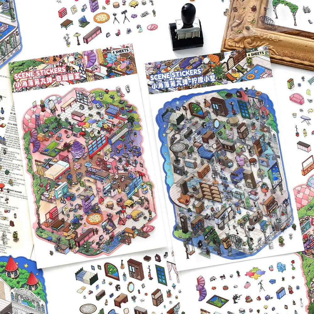 4sheets/bag House Corner Miniature Diorama Stickers Stress Relief for DIY Craft Birthday Gifts Teaching Rewards Qme