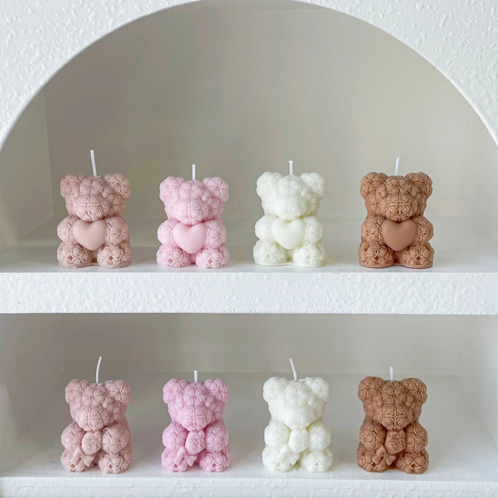 6-Piece Cute Rose Bear Scented Candle Atmosphere Ornament Valentine Gift for Women Home Decor Wedding Birthday Party Souvenir Qme