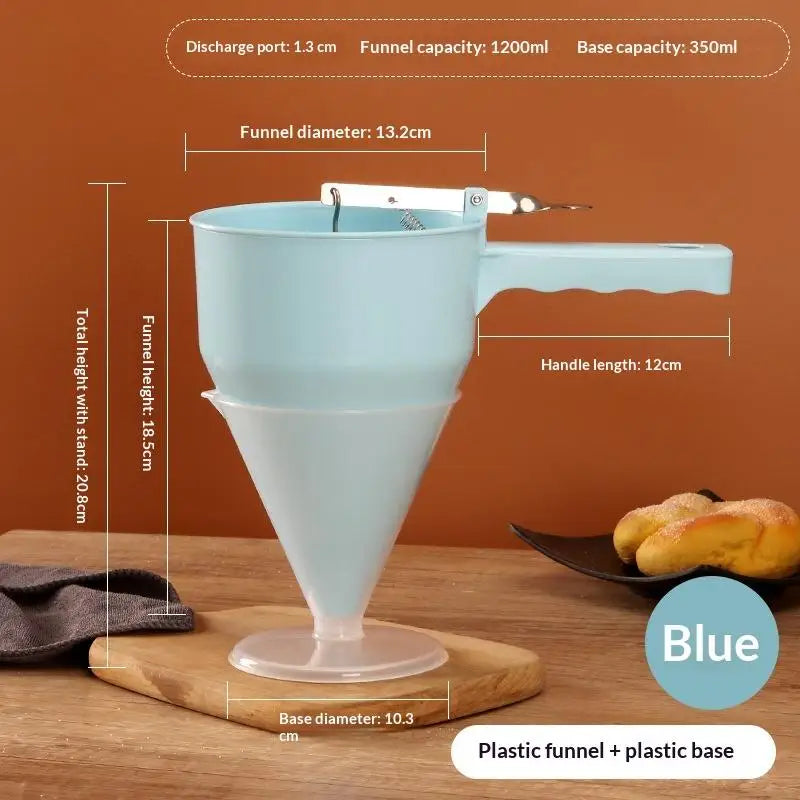 Stainless Steel Funnel Dispenser Rack Cupcake Pancake Batter Maker Qme Blue