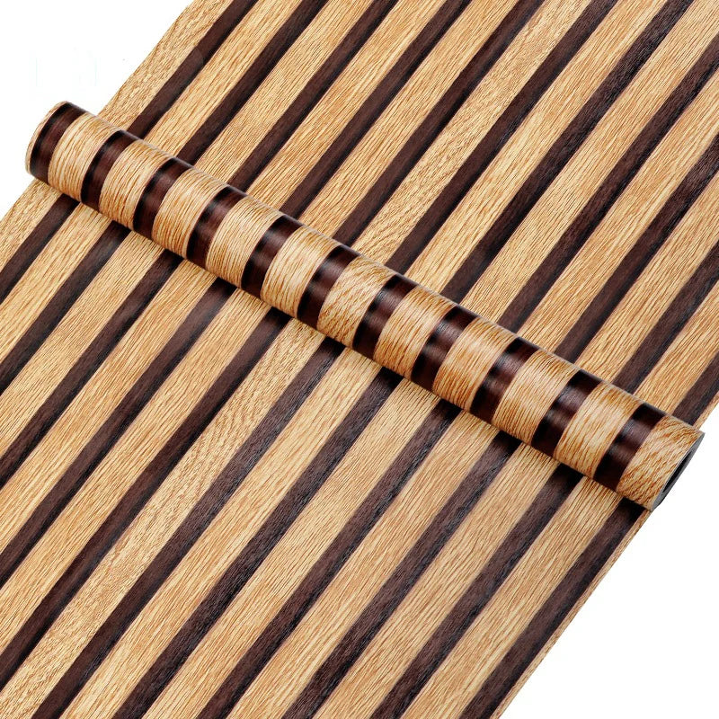 45CM PVC Wood Striped Self-Adhesive Wallpaper Background Wall Desk Cabinet Furniture Renovation Waterproof Sticker Qme