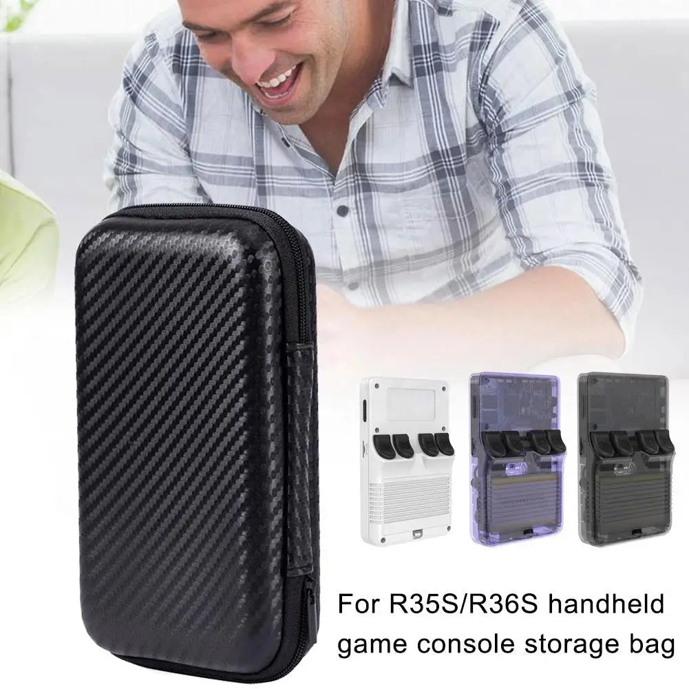 EVA Hard Protective Case For R35S/R36S Portable Game Console Bag Carbon Fiber Patterned Game Console Storage Bag Game Accessory Qme