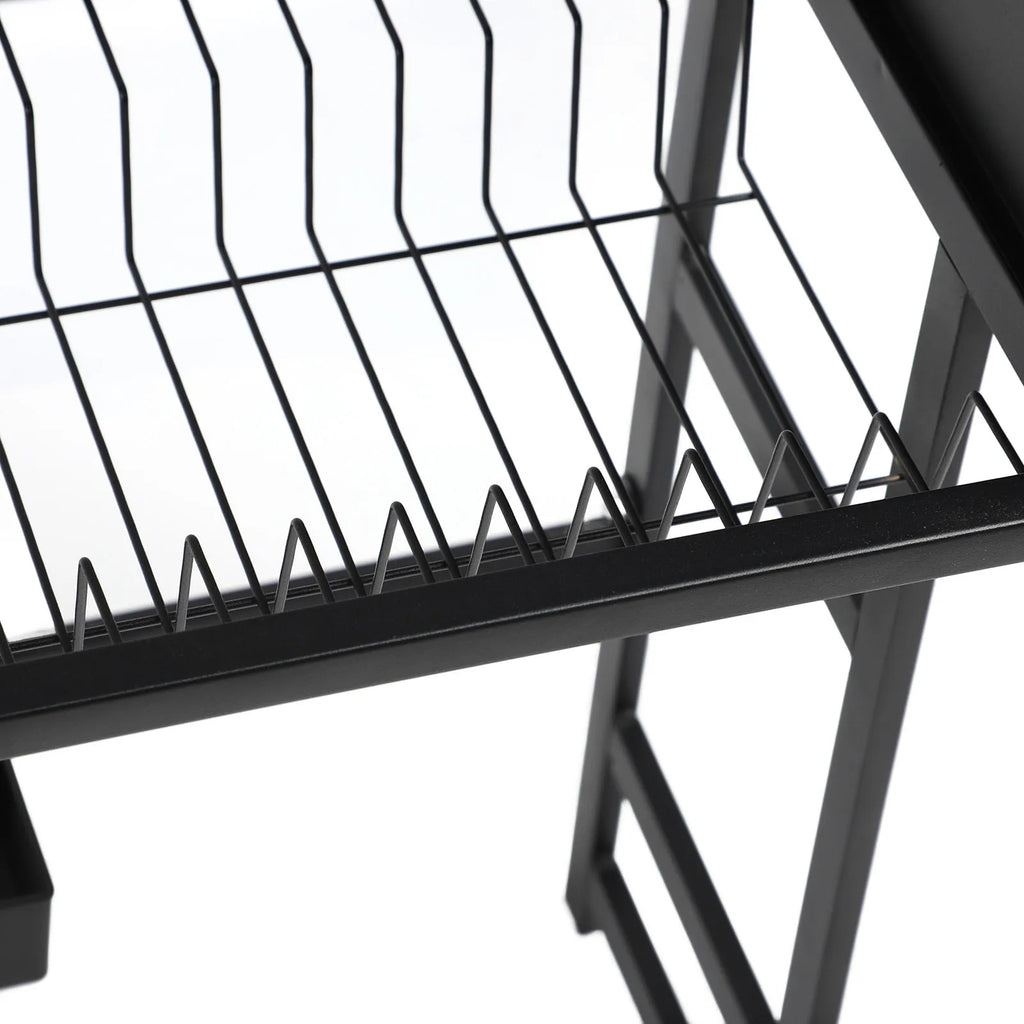Kitchen Sink Rack Carbon Steel Space Saving 2 Tier Above Kitchen Sink Dish Drying Drainer Rack with Cover for Kitchen Qme