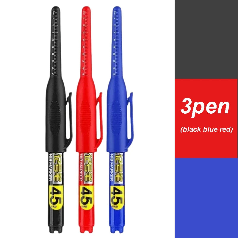 45mm Waterproof Long Head Nib Deep Hole Markers Pen Tile Carpenter Pen Multi-purpose for Woodworking Black/White/Red Ink Qme 3 pens mix