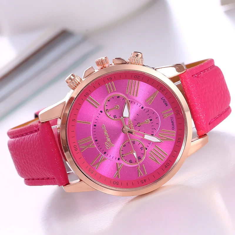 Womens Watches Brand Sport Style Fashion Ladies Watch Leather Watch Women Girls Female Quartz Wristwatches Montre Femme Qme Rose red