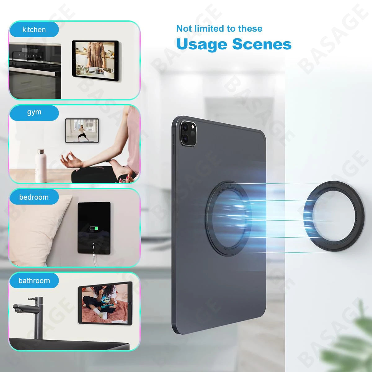 Magnetic Tablet Wall Mount，iPad Holder Mount，Cradle Magnet for iPad, SnapHold Magnetic Sticker for Home,Office,Fridge Qme