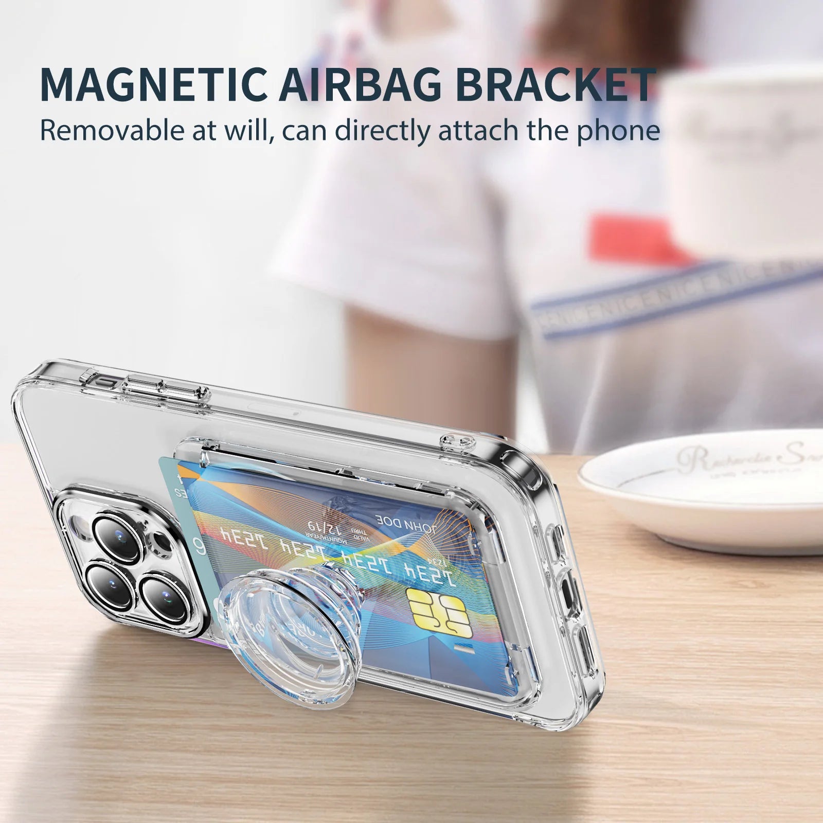 Magsafe Transparent Magnetic Card Bag Airbag Holder Suitable Iphone Qme Transparent