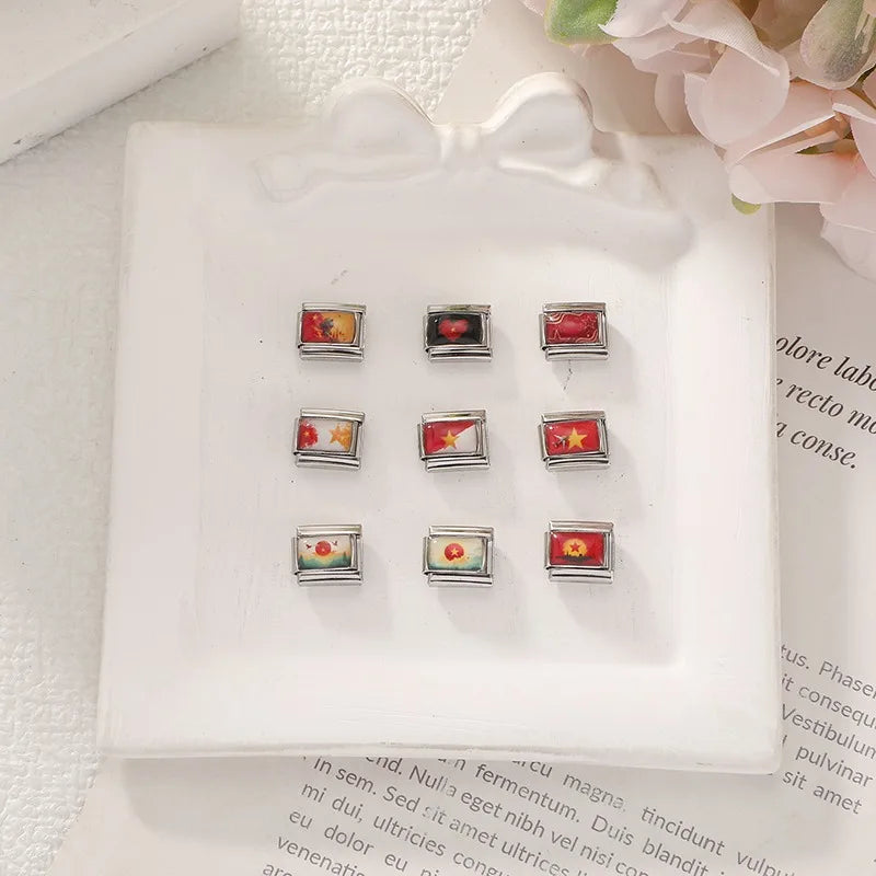 2026 Fashion Vietnamese Independence Day Series Italian Link Fit 9mm Stainless Steel Bracelet Making Bead Charm Jewelry DIY Gift Qme
